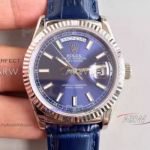 Perfect Replica AAA Grade Rolex Day Date 36mm Watch - 316L Steel Case Blue Leather Strap